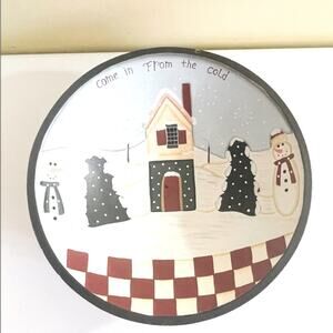 Bowl Wood Hand-Painted Winter Decorative Snowman Christmas Tree Centerpiece